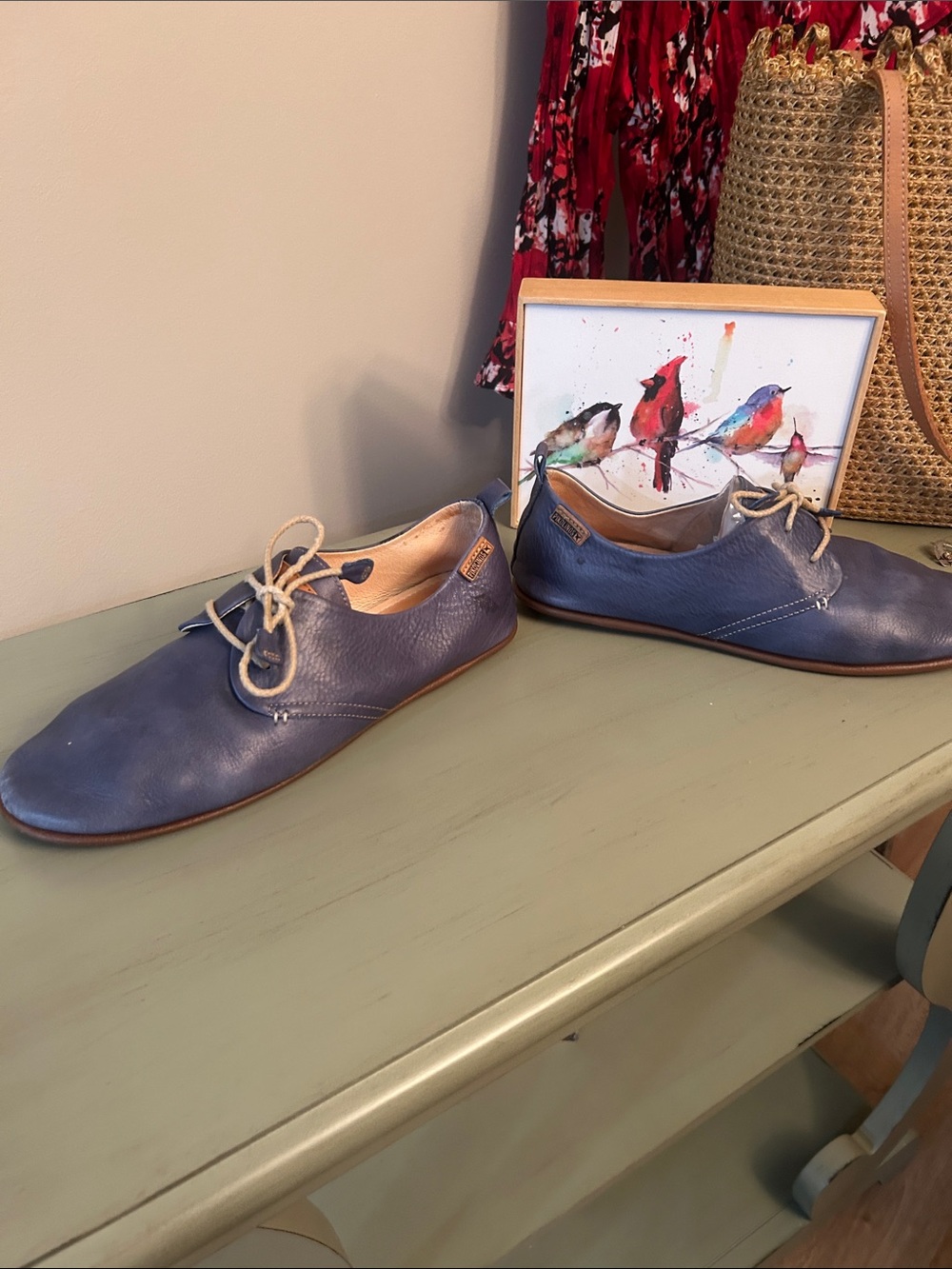 PIKOLINOS Navy Leather Lace-Up Flats with Tan Trim - Picture 5 of 6